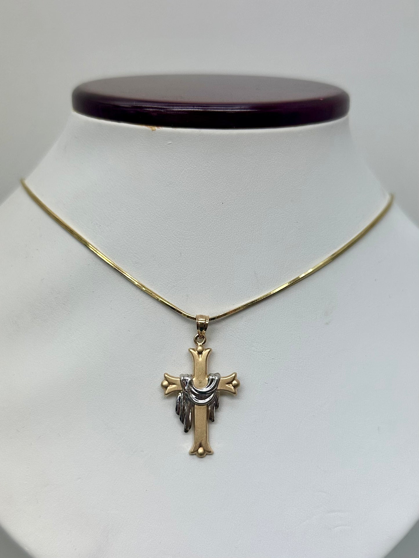 14k Gold Cross Necklace with 18k Gold Chain